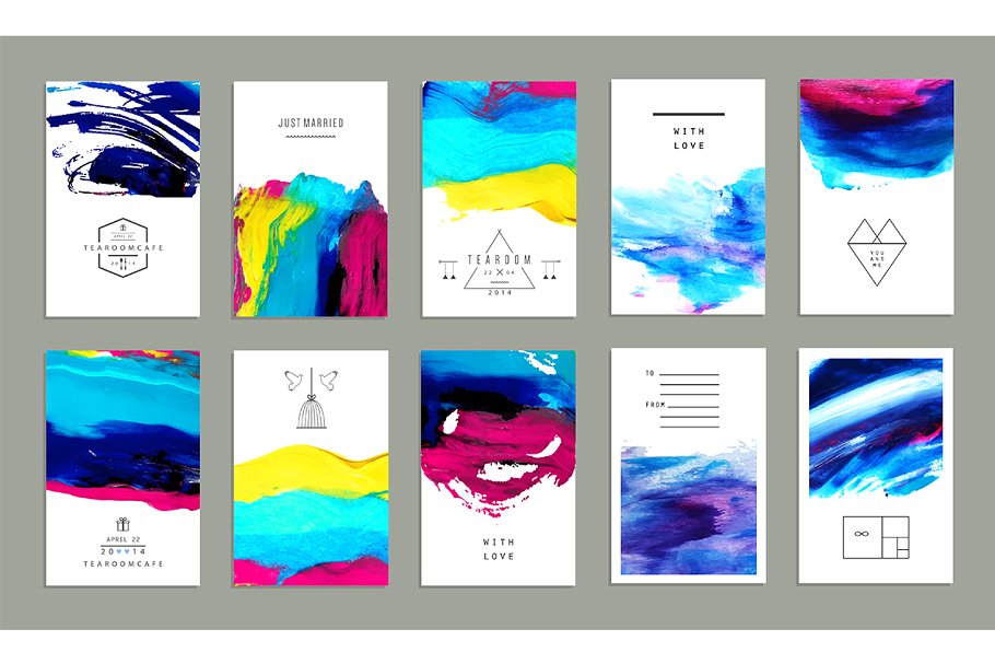 创意丙烯酸颜料抽象绘画矢量设计素材 Acrylic Mood Vector Set插图(1)