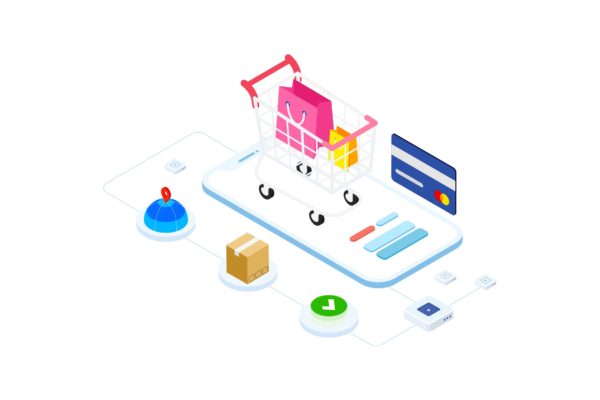 区块链电商主题等距矢量概念插画v8 E-commerce on Blockchain Isometric 8 – FV