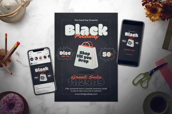 黑色星期五店铺大促打折海报传单模板 Black Friday Flyer Set