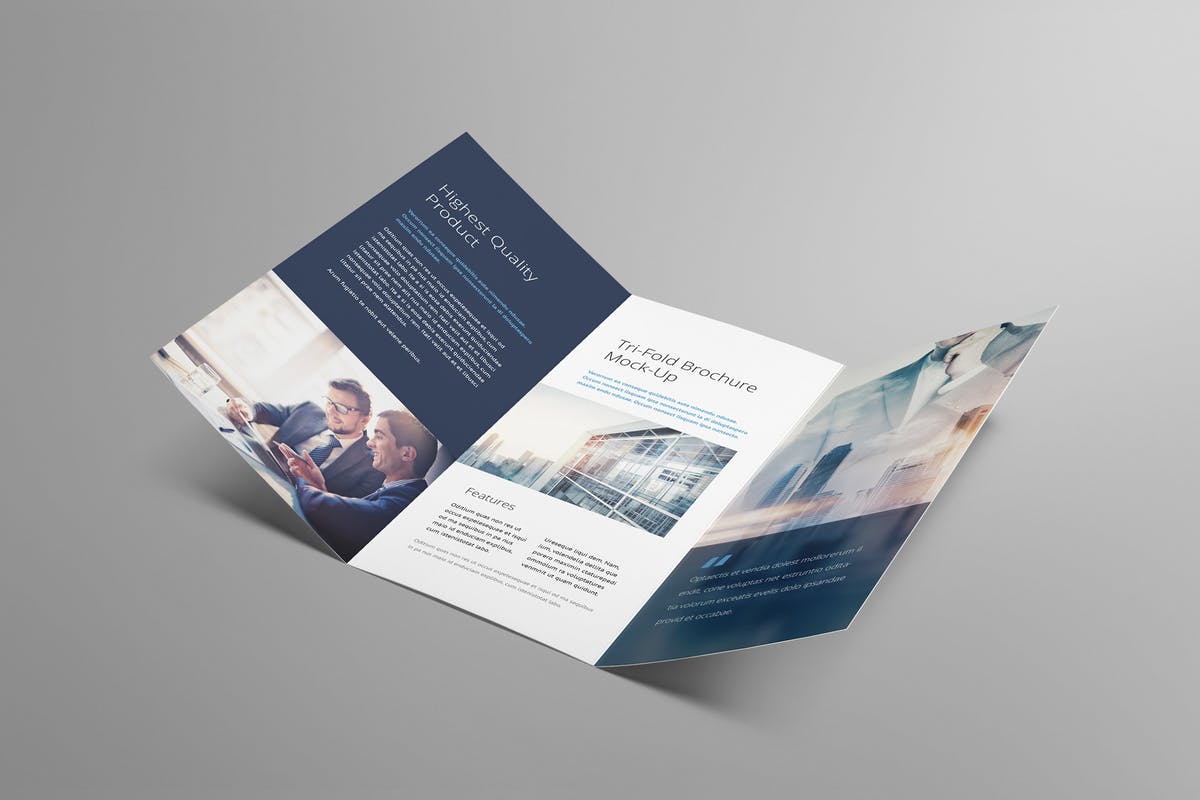 三折页小册子传单样机模板 Tri fold Brochure Mockup插图