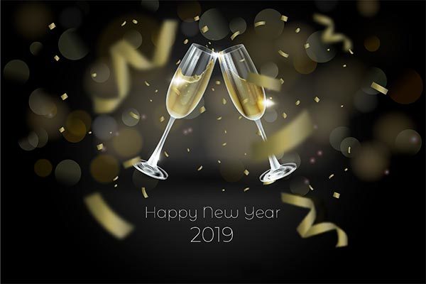 时尚高端2019新年黑金质感香槟庆祝底纹背景纹理banner海报设计模板