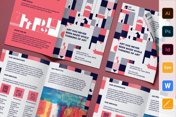 创意艺术工作室宣传传单设计模板 Art Gallery Brochure Bifold