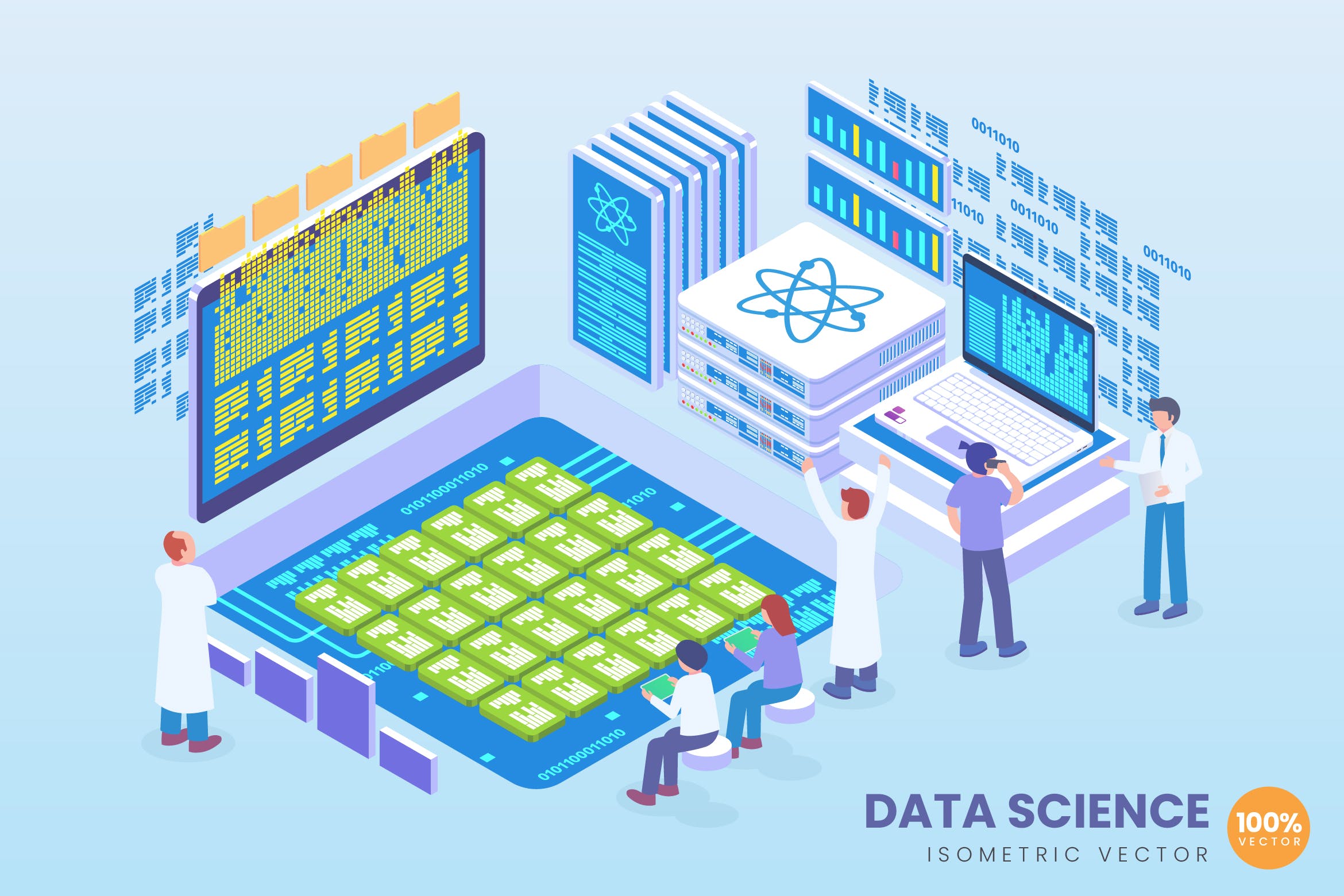 数据科学等距矢量科技插画v2 Isometric Data Science Vector Concept插图