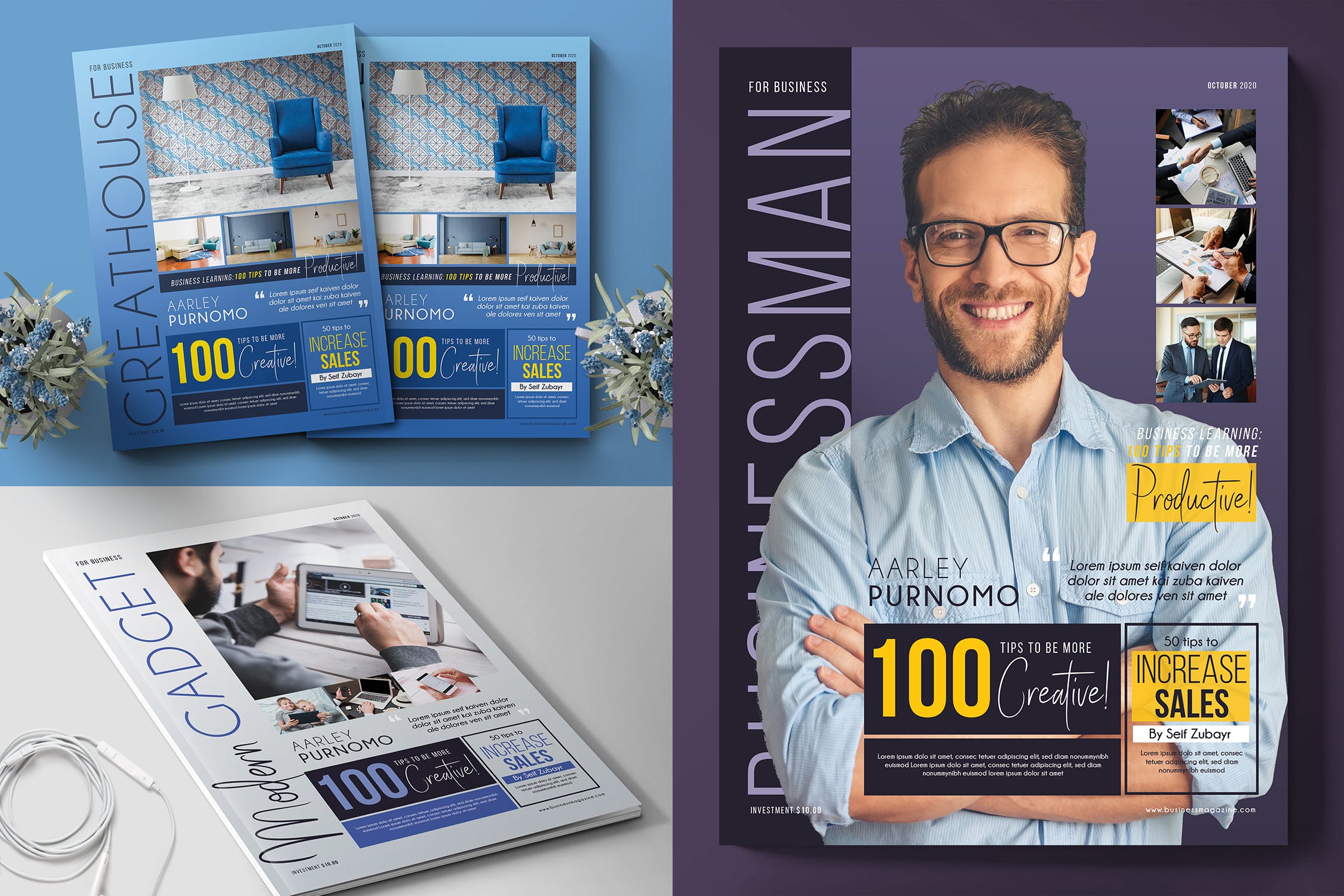 三款素材库精选杂志封面版式设计模板 Magazine Cover插图