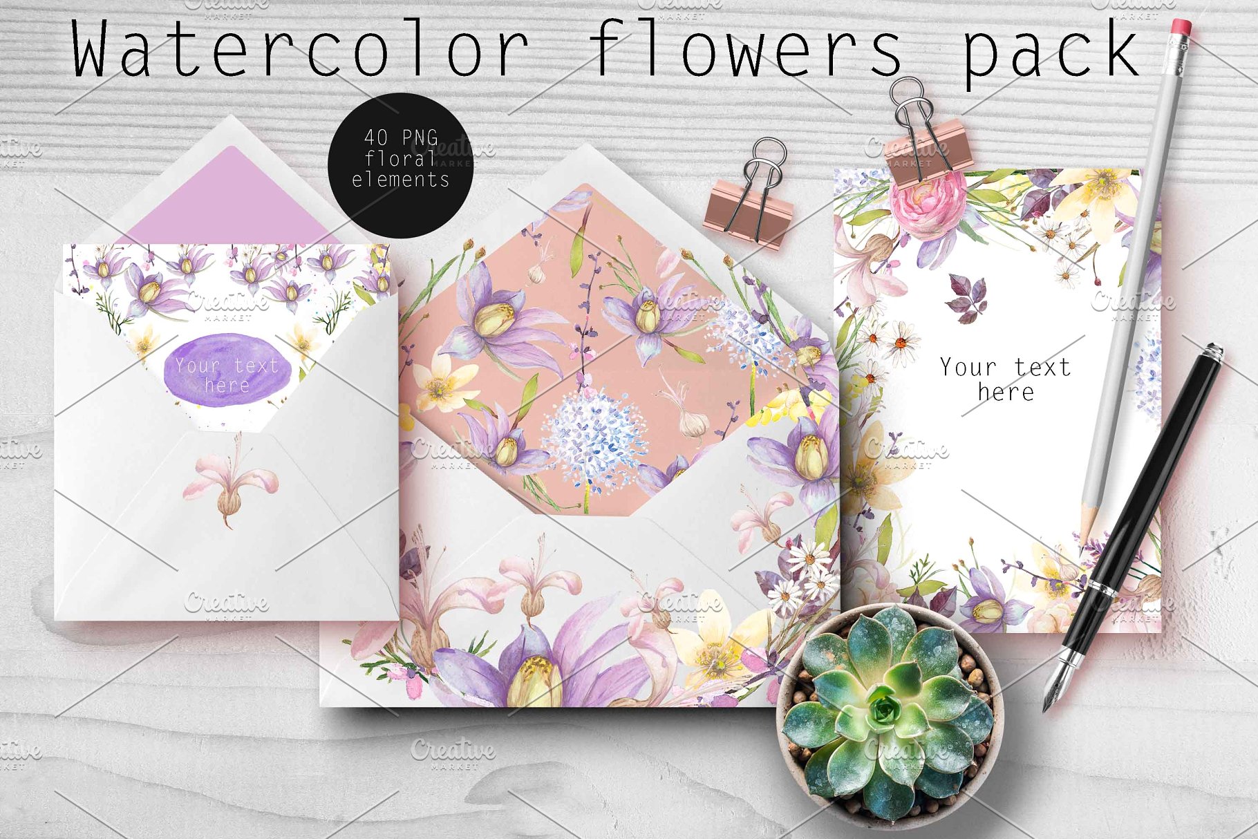 水彩元素插画大礼包[2.67GB] Over 120PNG watercolors插图(8)