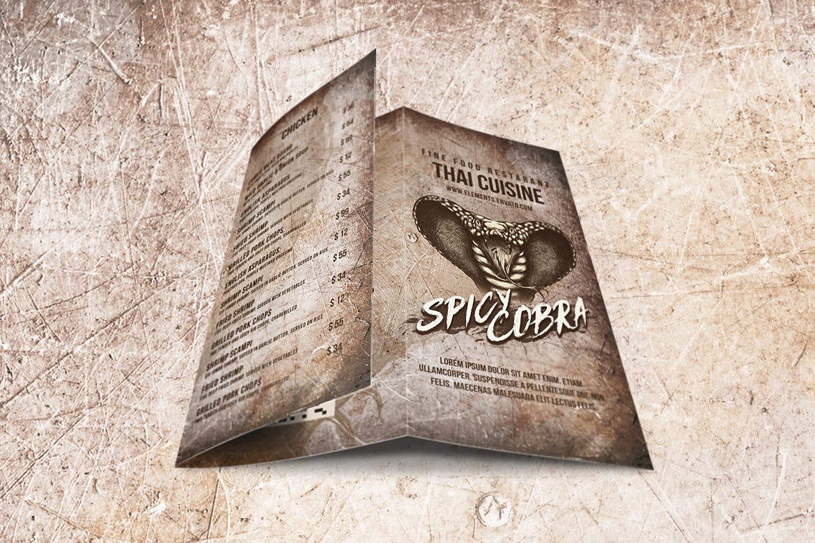 泰国特色菜餐馆菜单设计模板合集 Spicy Cobra Thai Food Menu Bundle插图(3)