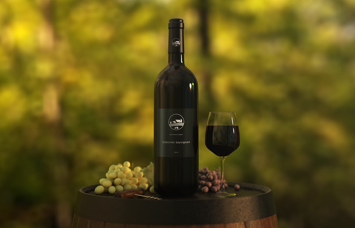 葡萄酒酒瓶贴纸设计图样机模板 High Shoulder Wine Bottle Mockup插图(3)