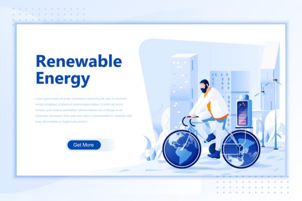 可再生能源主题网站设计矢量插画素材 Renewable Energy Flat Landing Page Header