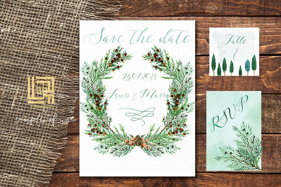 柏树水彩剪贴画 Cypress tale. Watercolor clipart插图(11)