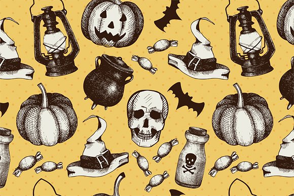 复古墨水手绘万圣节矢量插图 Vector Halloween Design Elements插图(4)