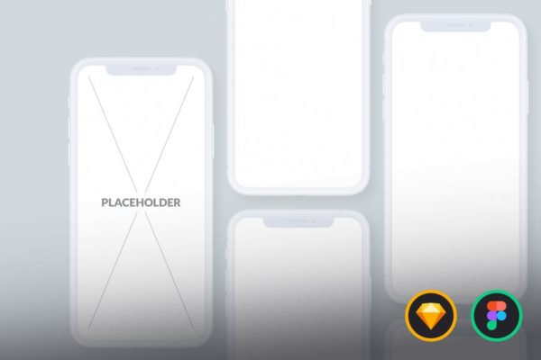 刘海屏iPhone手机等距网格素材库精选样机模板[白色版本] Presentation Mockups Light