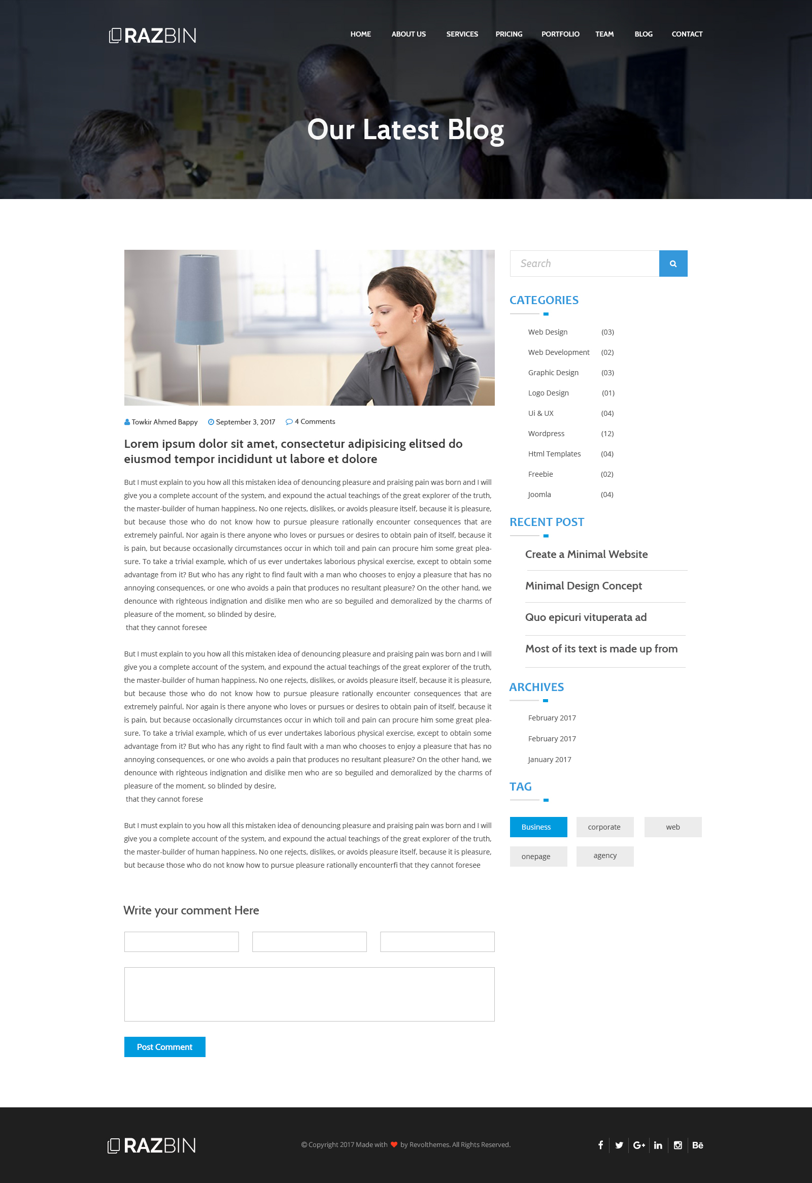 蓝色系实用网站PSD模板 Razbin – Digital Agency Web Template插图(1)