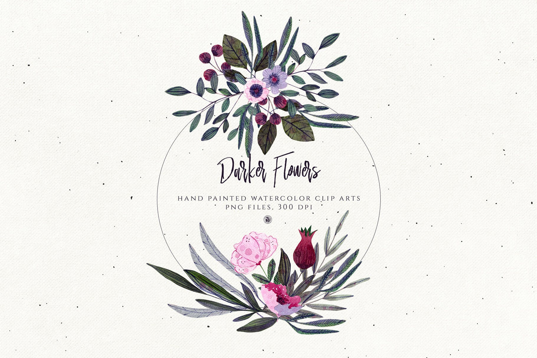暗色手绘水彩花卉剪贴画PNG素材 Darker Flowers插图(4)