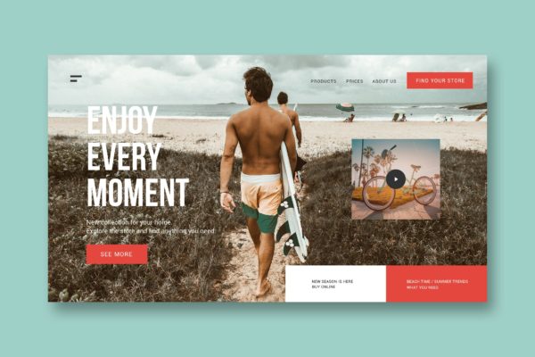品牌服装网站设计UI界面模板[AI, EPS, PSD, XD] Clothing Store – Landing Page