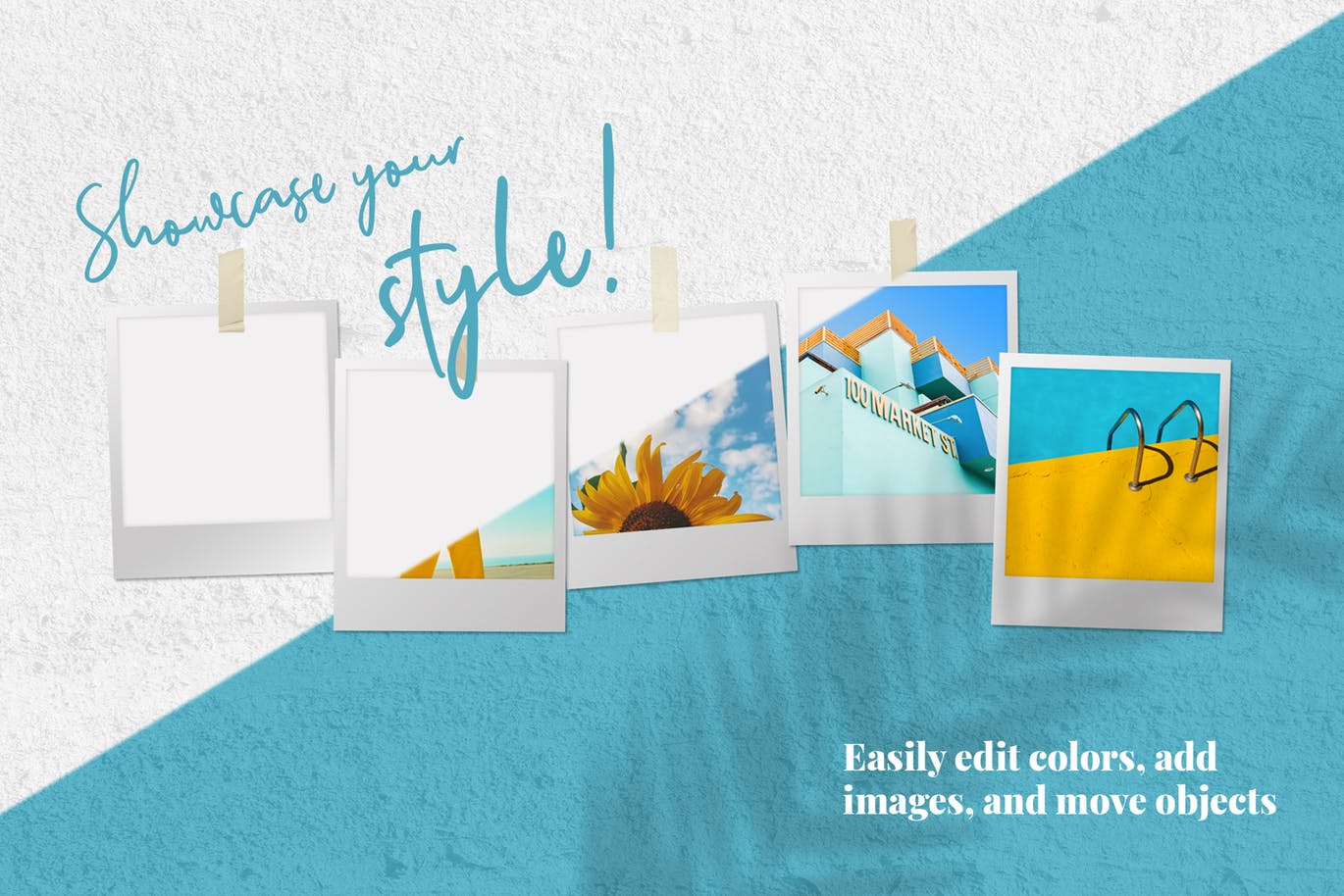 照片墙设计预览样机模板 Mini Mood Board: Polaroid Line Up插图(4)