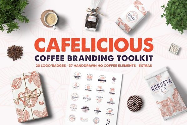 咖啡品牌专业Logo设计模板合集 Cafelicious – Coffee Branding Kit