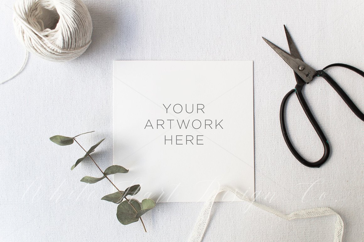 婚礼邀请卡贺卡样机 Wedding square stationery mock up插图(1)