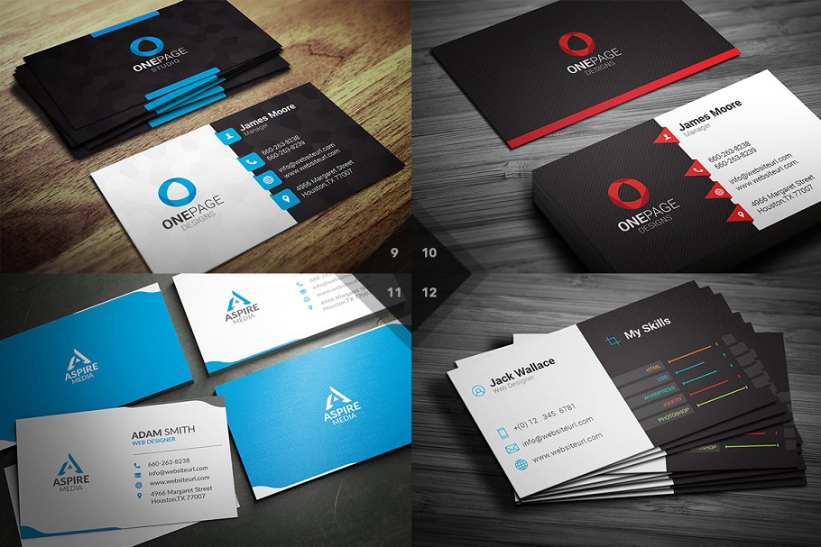 12款现代企业创意商务名片模板 12 Modern Business Cards – Bundle v2插图(3)