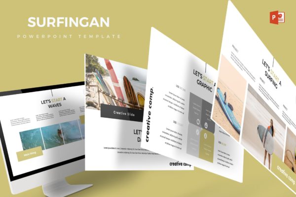 冲浪胜地旅游景点宣传PPT模板下载 Surfingan – Powerpoint Template