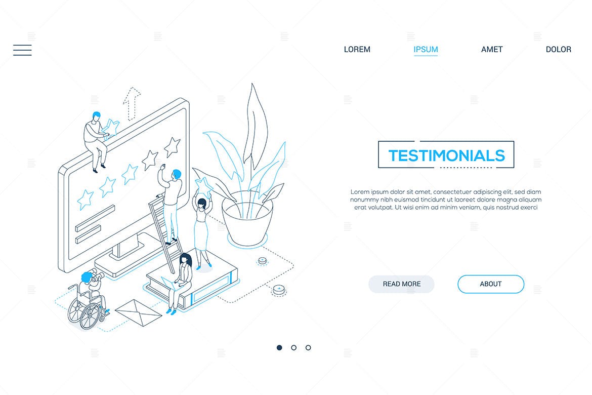 点评评级主题线性网站设计等距矢量插画 Testimonials – line design isometric web banner插图(1)