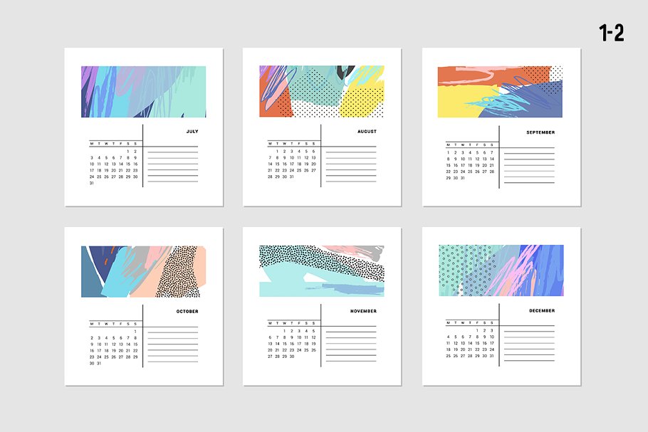 水彩涂鸦日历模板 2017 CALENDARS | raster & vector插图(2)