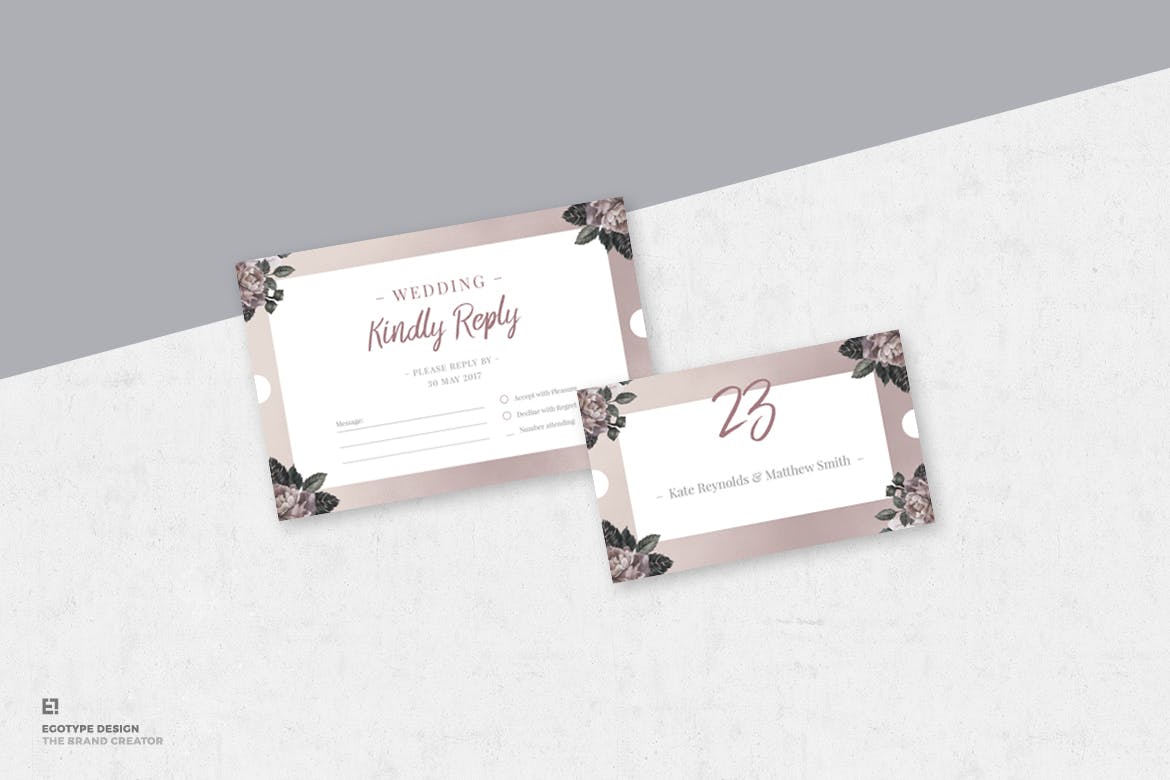 手绘花卉图案装饰风格婚礼邀请设计素材包 Floral Wedding Invitation Suite插图(4)