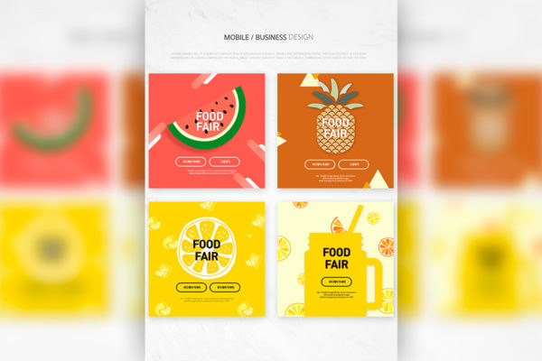 夏季热带水果/果汁餐厅方形设计模板