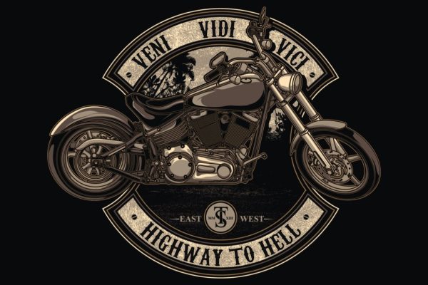 地狱摩托T恤印花图案设计矢量插画素材库精选素材 Highway to hell