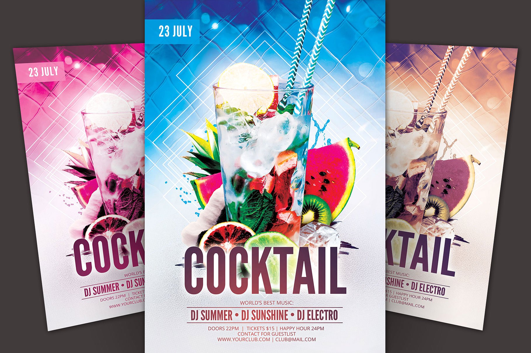 鸡尾酒会传单PSD模板 Cocktail Flyer Template插图