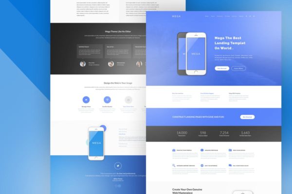 极简主义APP应用产品着陆页设计UI模板 Mega – Landing Page