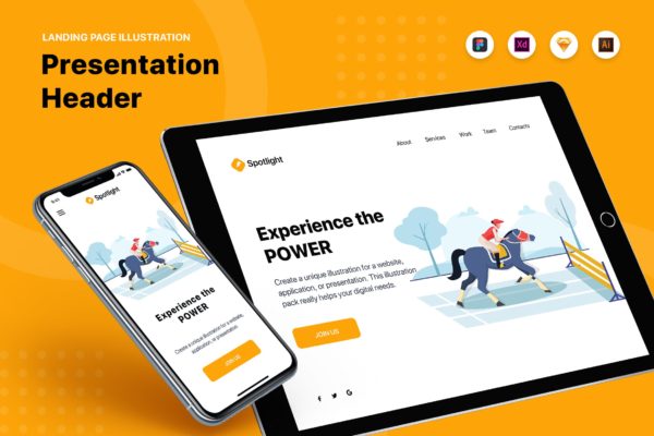 马术比赛训练主题网站Banner&amp;着陆页设计插画素材 Spotlight – Banner &amp; Landing Page