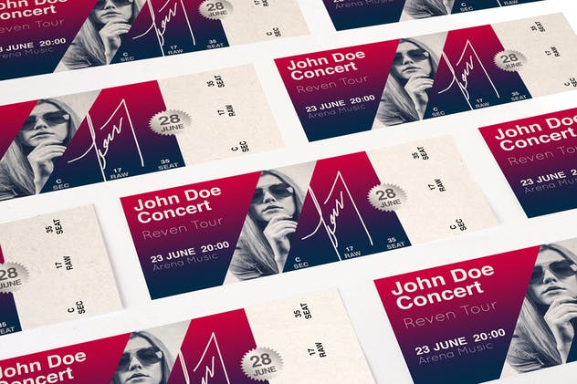 音乐会演出活动票券/入场券设计样机 Ticket Mock Up插图(2)