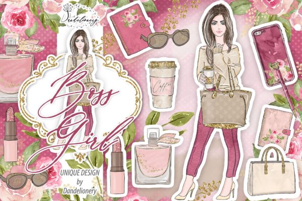 成功女性人物塑造水彩手绘剪贴画PNG素材 Boss Girl design