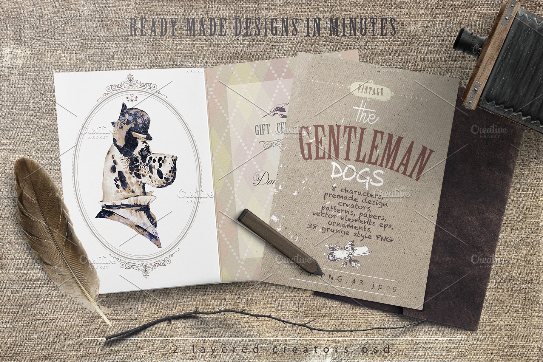 复古绅士小狗宠物形象设计素材包[1.21GB] GENTLEMAN DOGS SET插图(4)