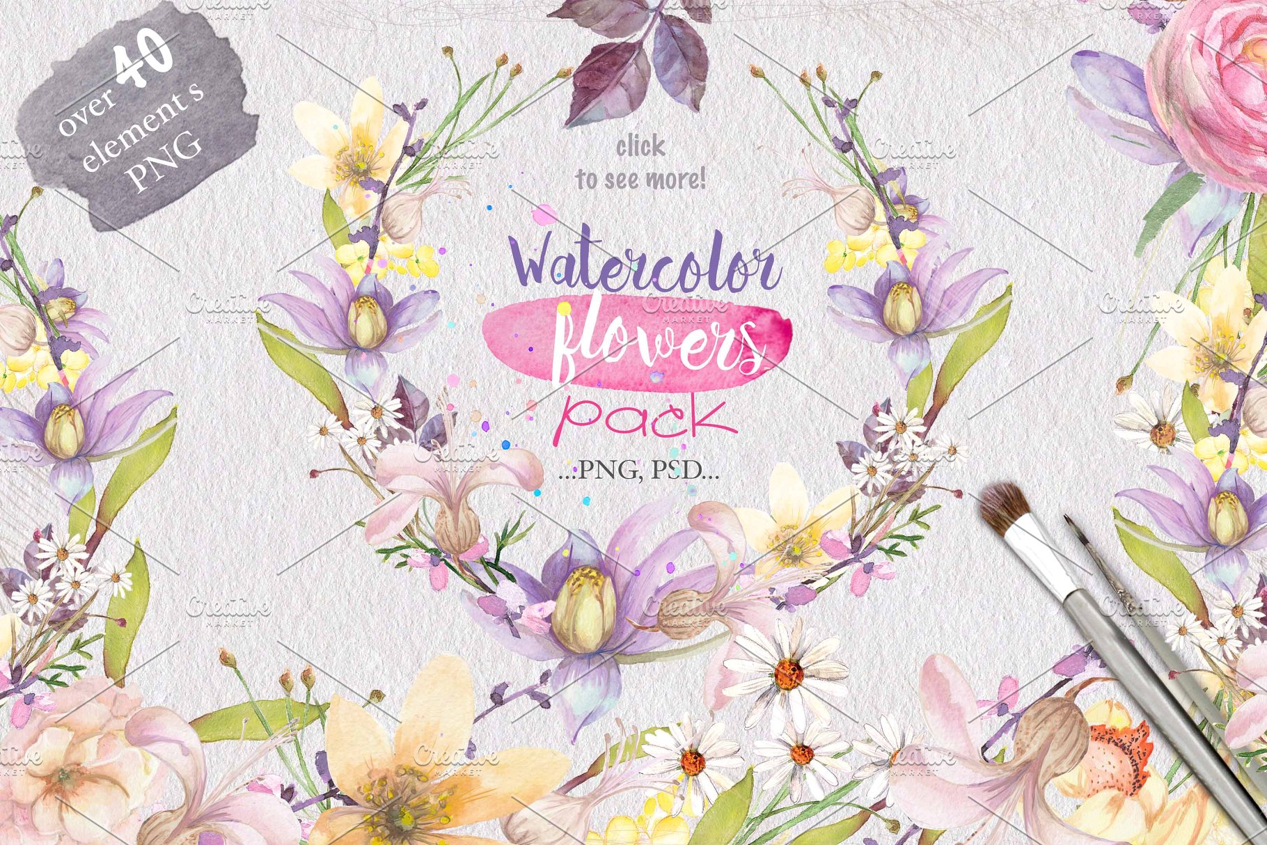 水彩元素插画大礼包[2.67GB] Over 120PNG watercolors插图(5)