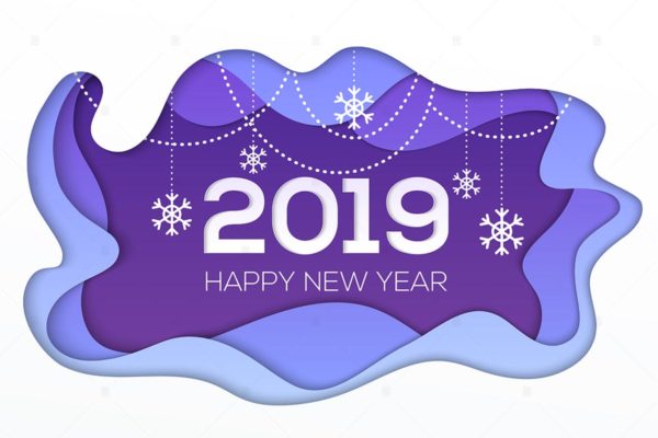 2019年新年剪纸风格插画设计 Happy New Year 2019 – paper cut illustration
