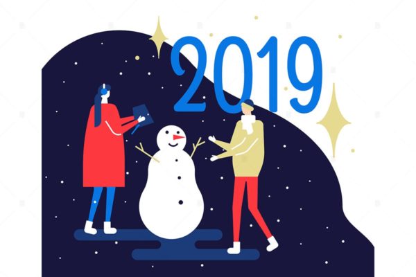 2019新年主题扁平化矢量插画3 Happy New Year 2019 – flat design illustration