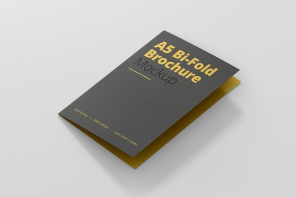 A5双折小册子传单样机模板 A5 Bi-Fold Brochure Mock-Up