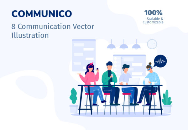 素材库下午茶：团队合作矢量插画套装[Ai]