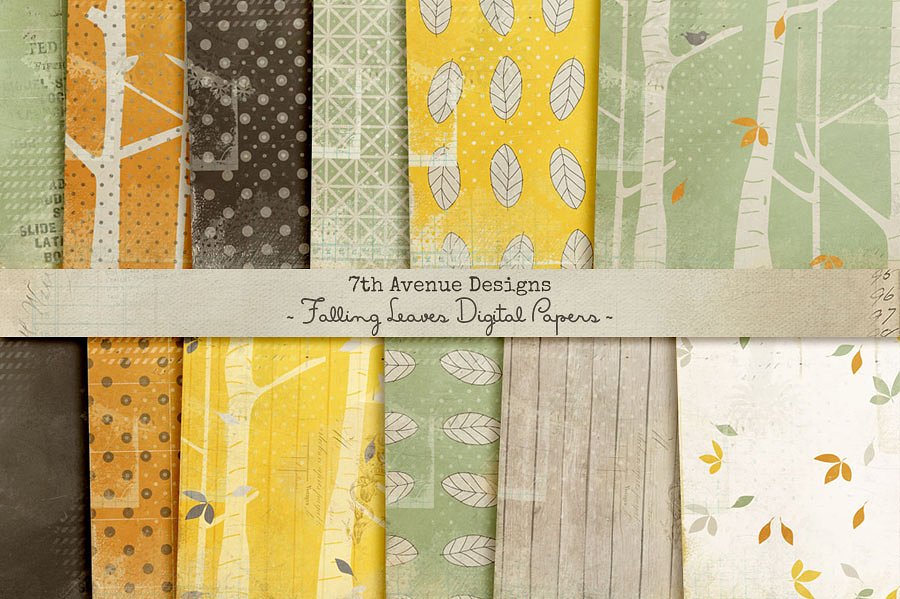 落叶图案纸张纹理 Falling Leaves Digital Papers插图