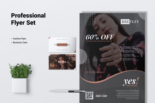 时装店传单和名片设计模板 BRETLEY Fashion Store Flyer &amp; Business Card