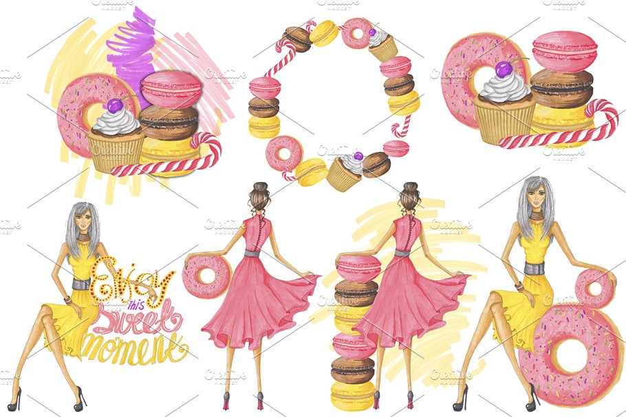 甜点甜心宝贝手绘剪贴画合集 Sweets Hand-painted clipart插图(3)