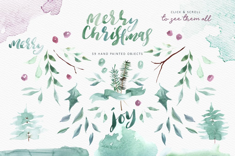 美丽冬季圣诞水彩剪贴画合集 Merry Christmas Watercolor Bundle插图(5)