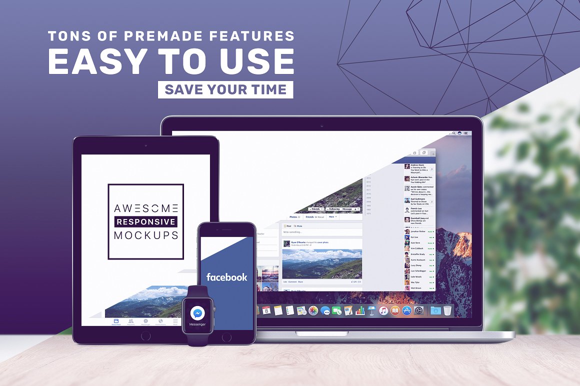 素材库下午茶：一批漂亮的响应式网页或平台UI设计展示场景组合样机下载 [PSD]插图(1)