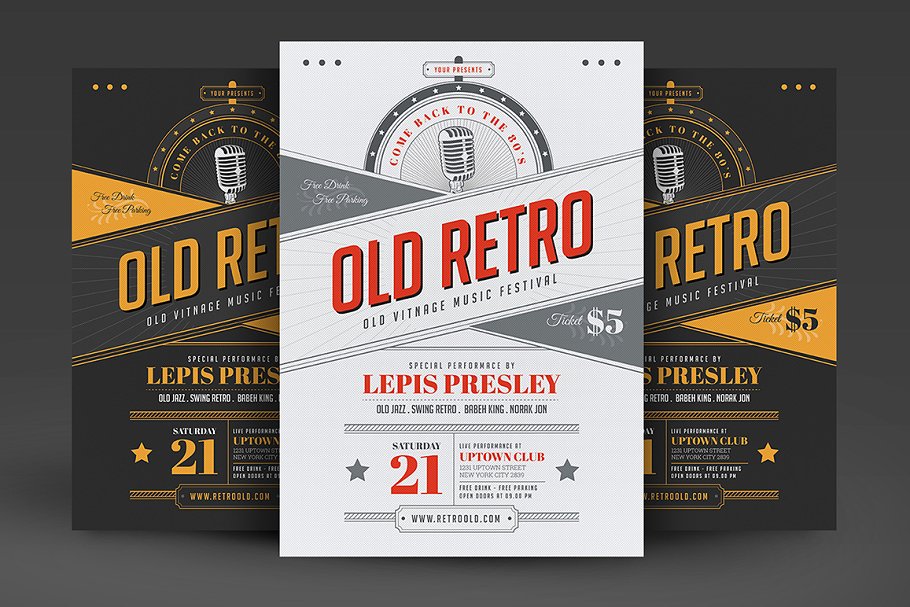 复古独立音乐节宣传单模板设计素材 OLD Vintage Indie Flyer插图(1)