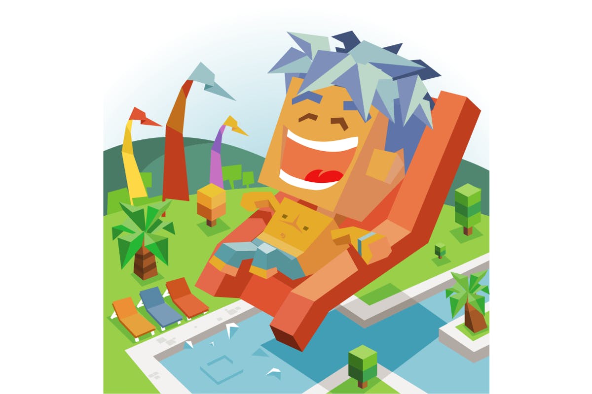 热带水上乐园滑梯场景2.5D插画素材v1 tropical slide插图