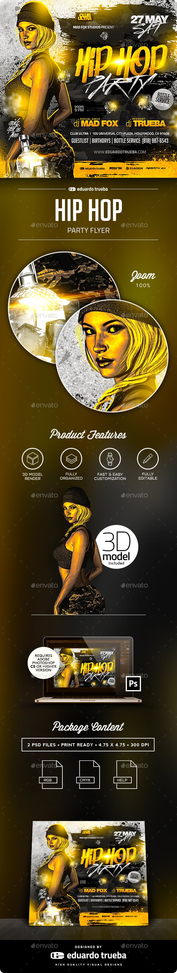 街头嘻哈派对传单模板插图