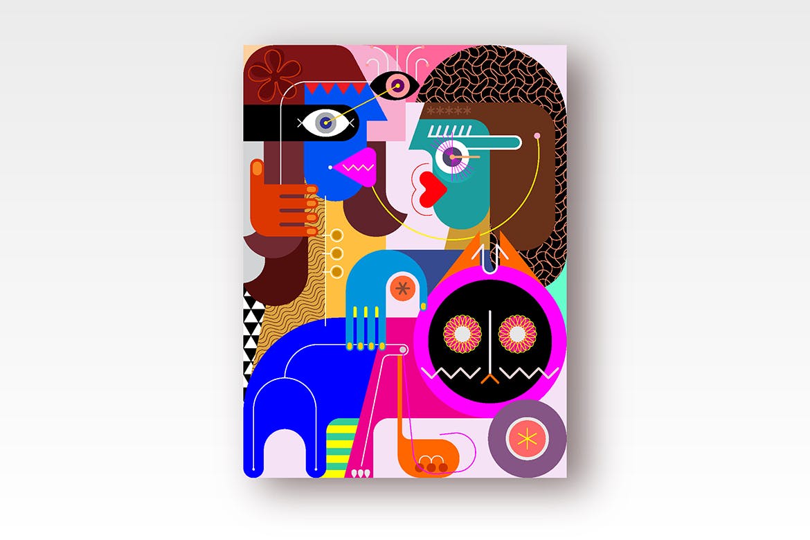 女人与猫抽象矢量插画设计素材 Woman stroking a cat插图