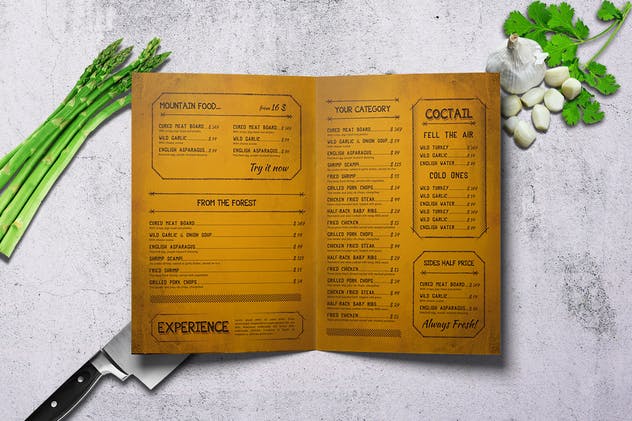 复古咖喱美食双折页菜单设计模板 Curry World Retro Bifold Menu A4 and US Letter插图(4)