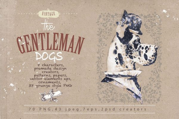 复古绅士小狗宠物形象设计素材包[1.21GB] GENTLEMAN DOGS SET